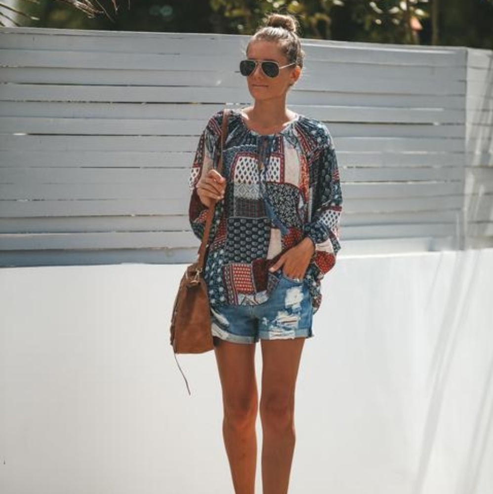 Patchwork Blouse Tassel Tie - Picture 3 of 7